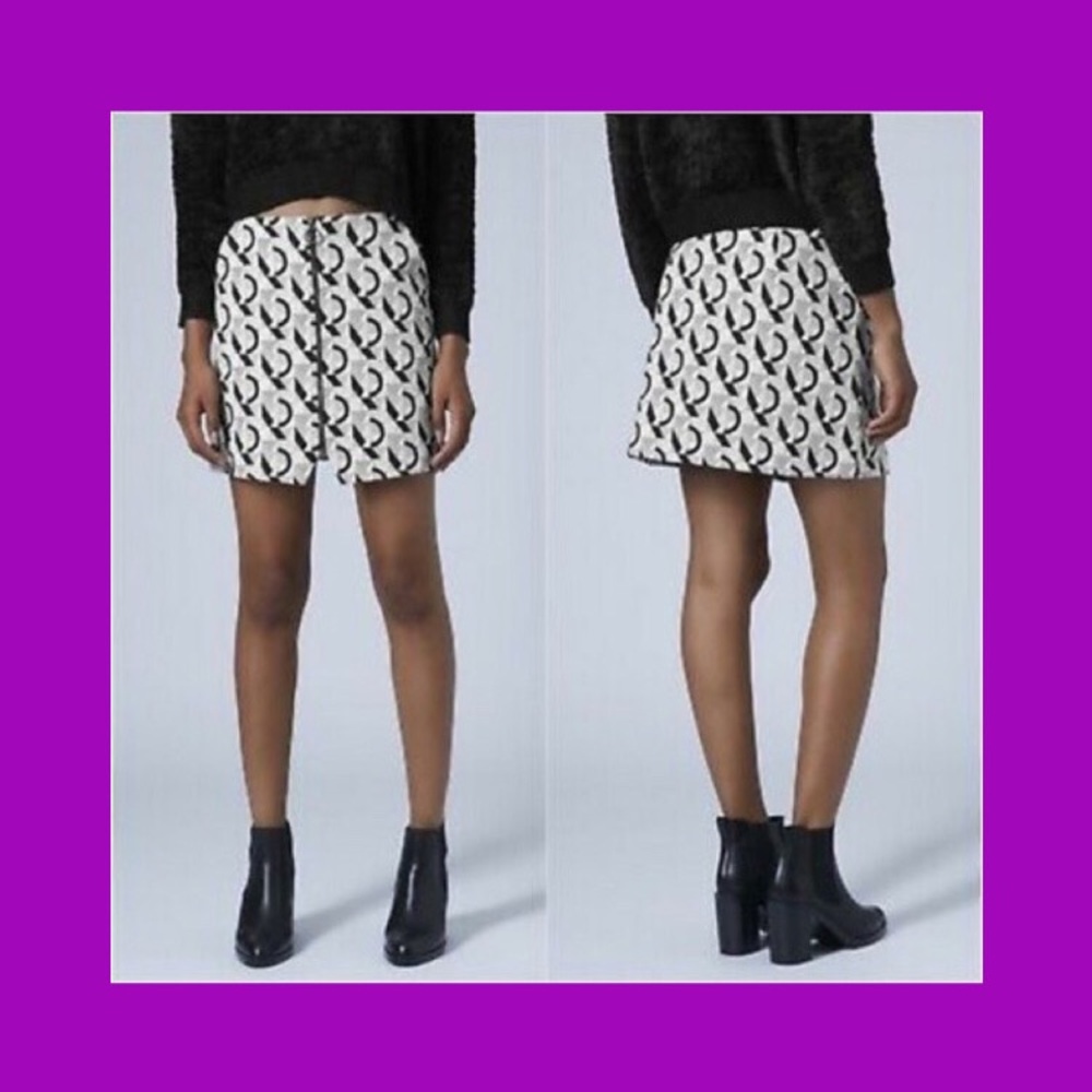 Topshop Geometric Mod Front ZIP Mini Skirt